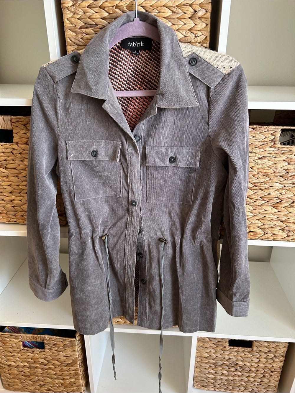 fab'rik Gray Taupe Utility Jacket with Drawstring Waist